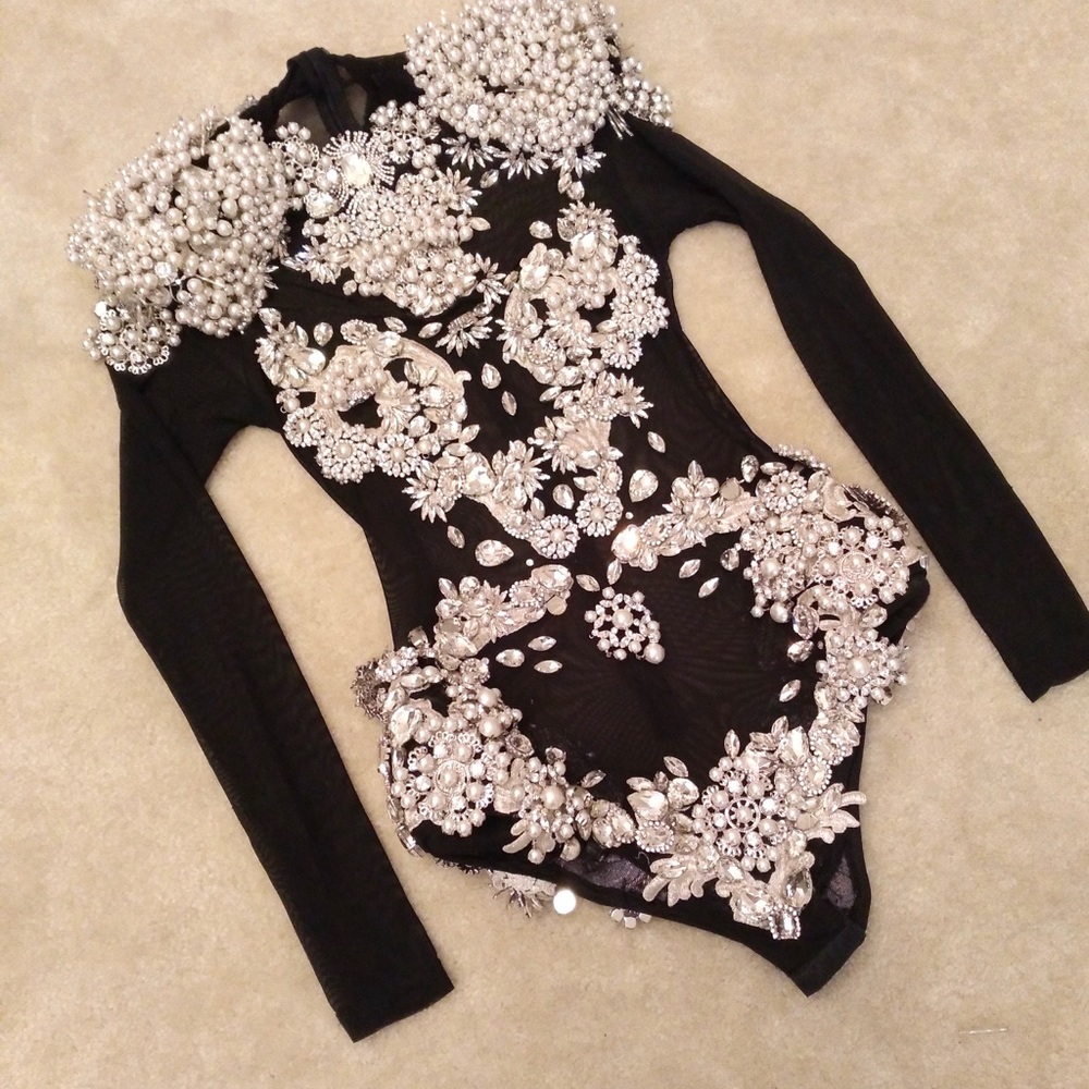 Phillip Plein Pearls & Swarovski Crystals Bodysuit